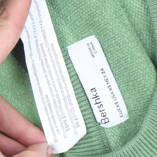 Bershka Women's Green XS Pullover Jumper Crew Neck Geometric Knit