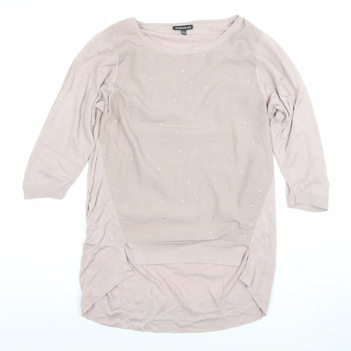 Warehouse Women’s Beige Beaded Tunic Top Size 6 3/4 Sleeve