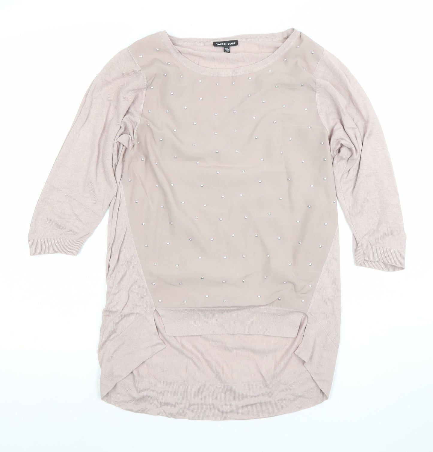 Warehouse Women’s Beige Beaded Tunic Top Size 6 3/4 Sleeve
