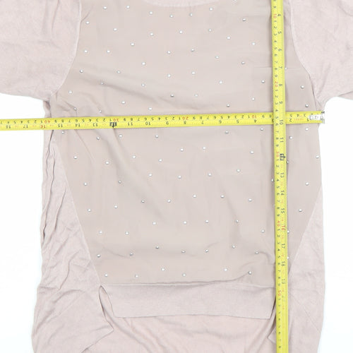 Warehouse Women’s Beige Beaded Tunic Top Size 6 3/4 Sleeve