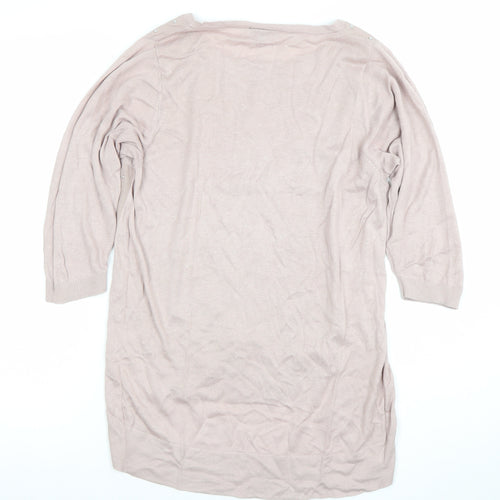 Warehouse Women’s Beige Beaded Tunic Top Size 6 3/4 Sleeve