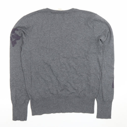 Diesel Men’s Grey Crew Neck Graphic Knit Pullover Jumper Size M