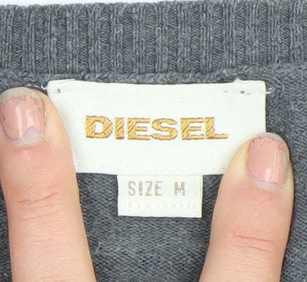 Diesel Men’s Grey Crew Neck Graphic Knit Pullover Jumper Size M