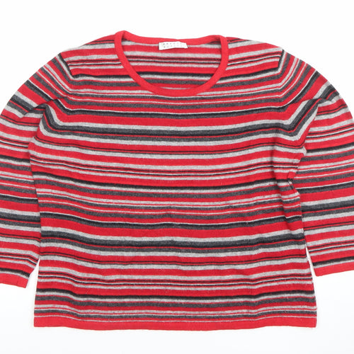Precis Petite Women's Red Striped Wool Blend 3/4 Sleeve Jumper L