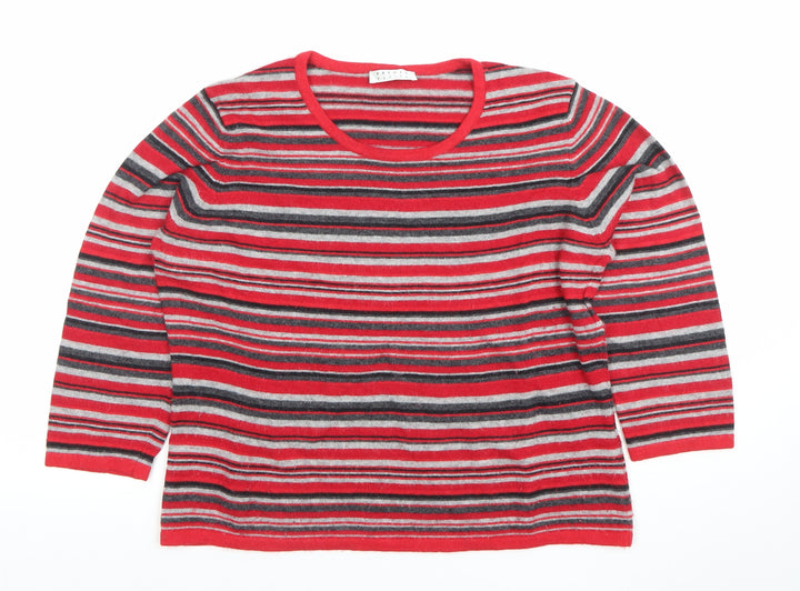 Precis Petite Women's Red Striped Wool Blend 3/4 Sleeve Jumper L