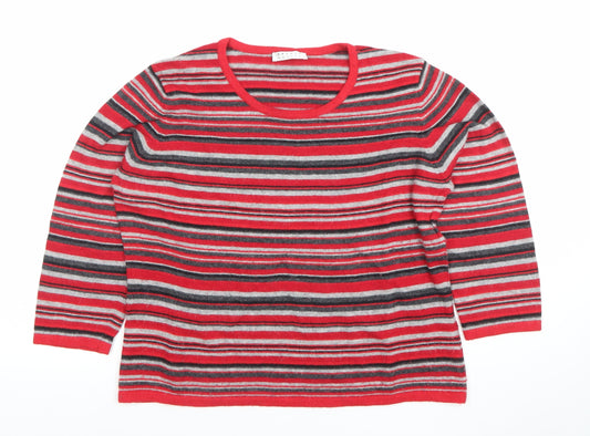 Precis Petite Women's Red Striped Wool Blend 3/4 Sleeve Jumper L