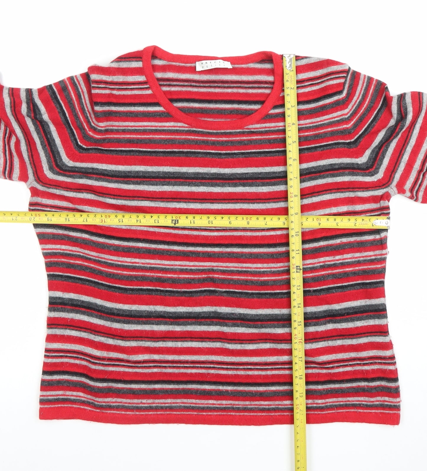 Precis Petite Women's Red Striped Wool Blend 3/4 Sleeve Jumper L