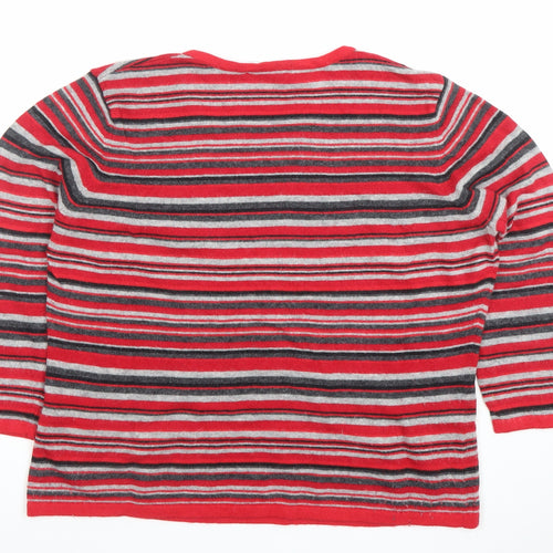 Precis Petite Women's Red Striped Wool Blend 3/4 Sleeve Jumper L