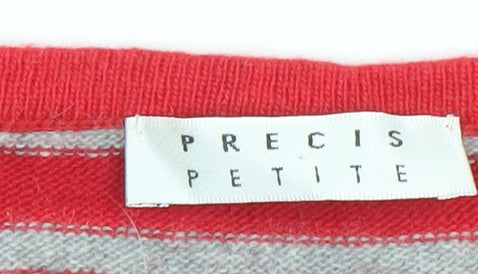 Precis Petite Women's Red Striped Wool Blend 3/4 Sleeve Jumper L