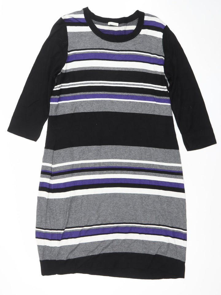 Planet Women’s Black Grey Striped Knit Shift Dress Size L