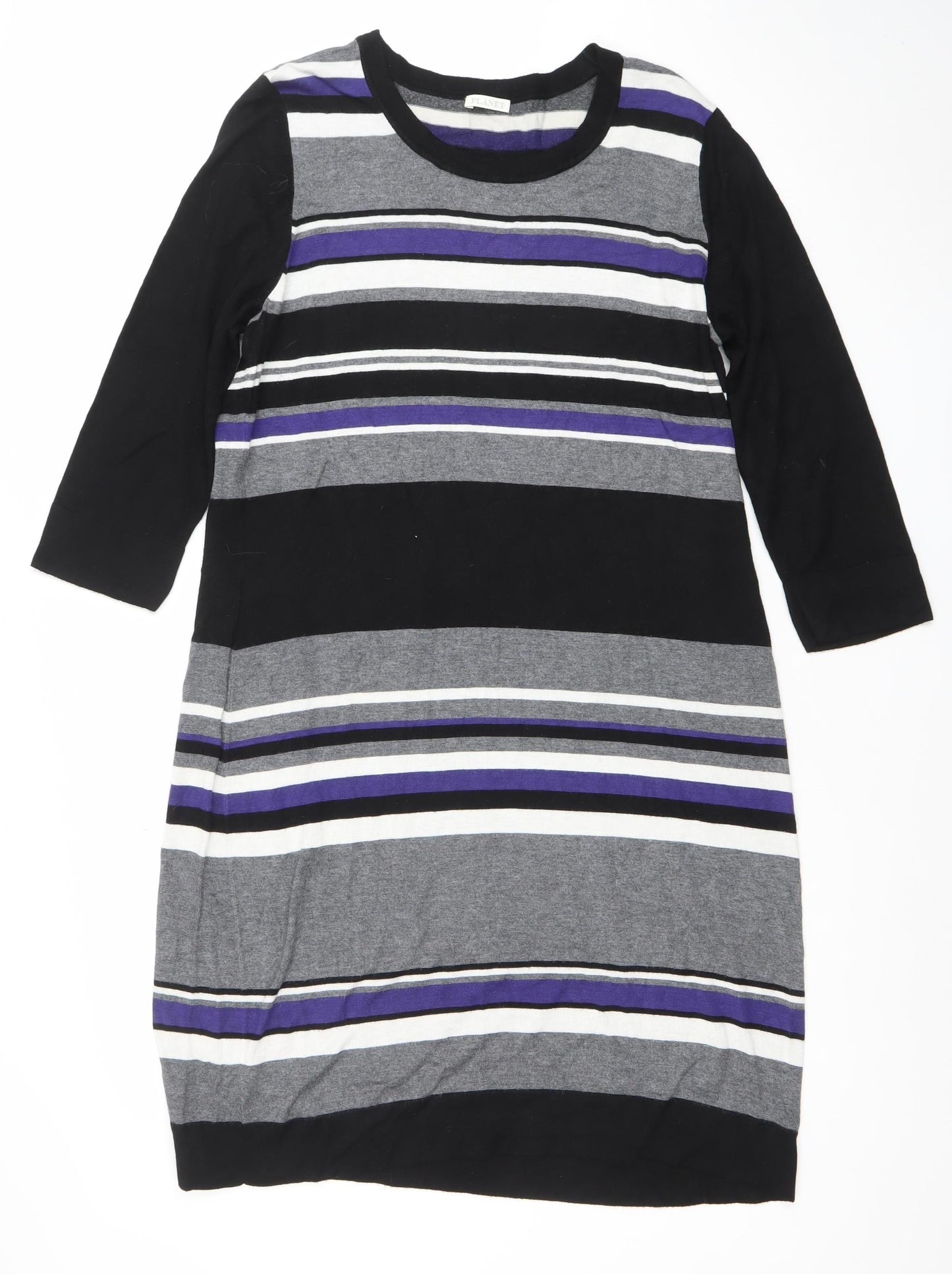 Planet Women’s Black Grey Striped Knit Shift Dress Size L