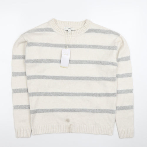 Marks and Spencer Womens Ivory XS Striped Crew Neck Jumper