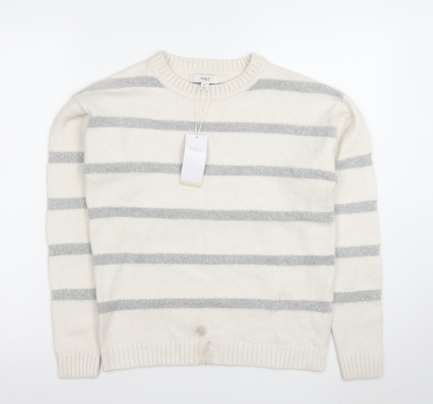 Marks and Spencer Womens Ivory XS Striped Crew Neck Jumper