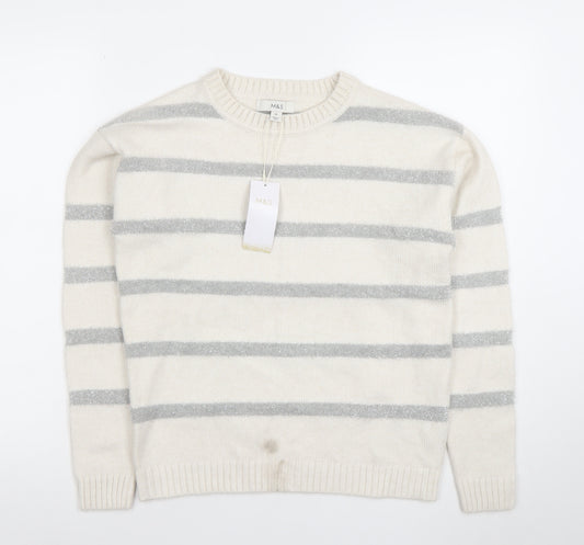 Marks and Spencer Womens Ivory XS Striped Crew Neck Jumper