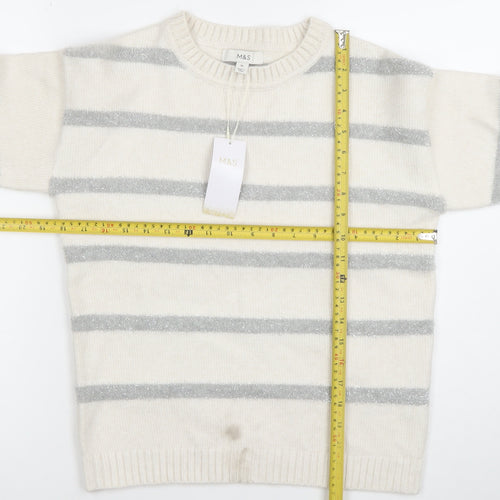 Marks and Spencer Womens Ivory XS Striped Crew Neck Jumper