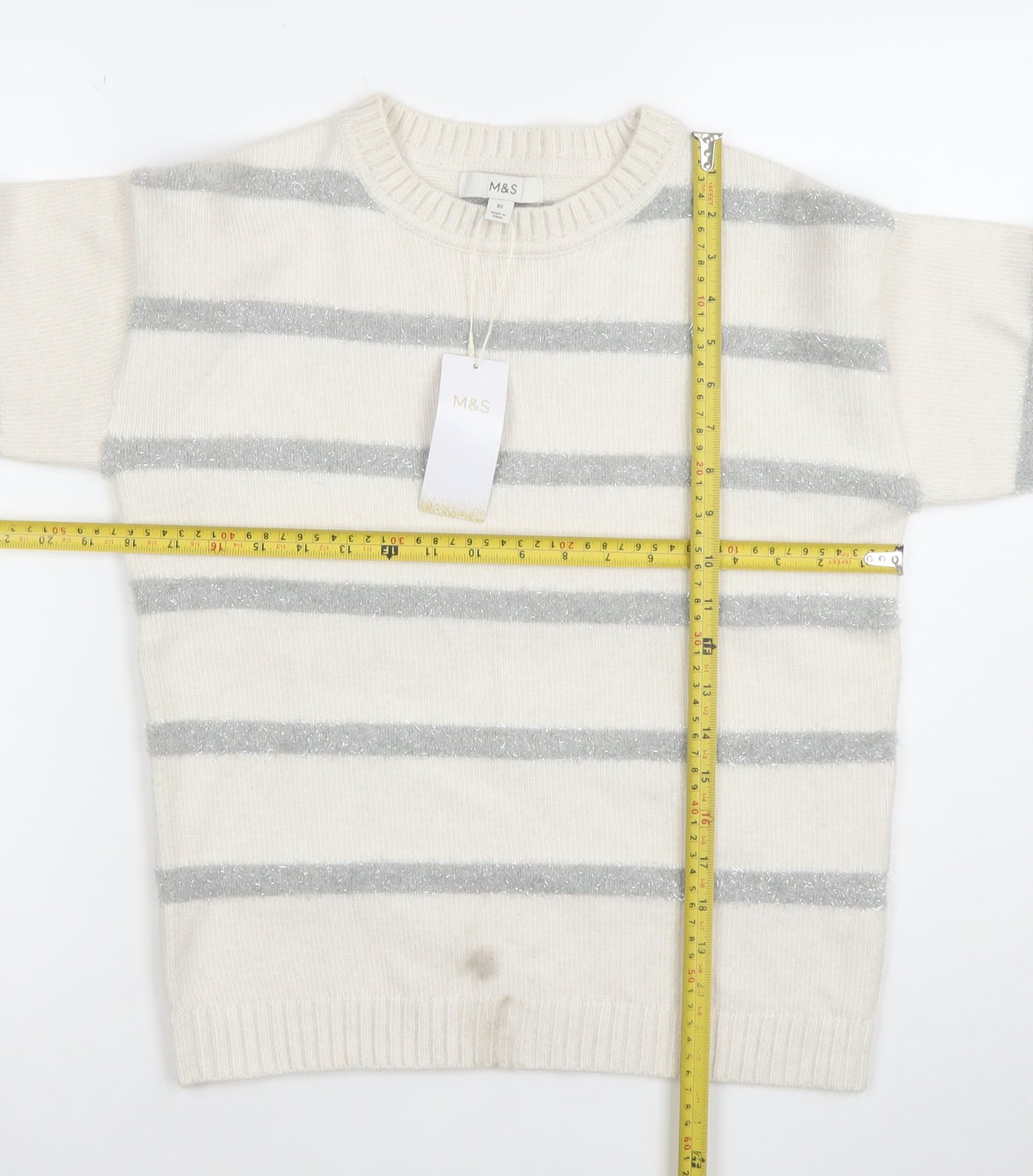 Marks and Spencer Womens Ivory XS Striped Crew Neck Jumper