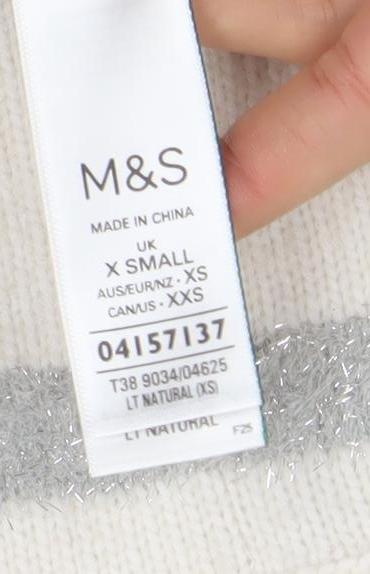 Marks and Spencer Womens Ivory XS Striped Crew Neck Jumper