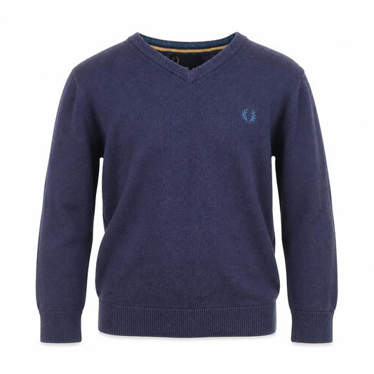 Fred Perry Boys Navy Blue V-Neck Cotton Jumper 5-6 Years Classic Knit