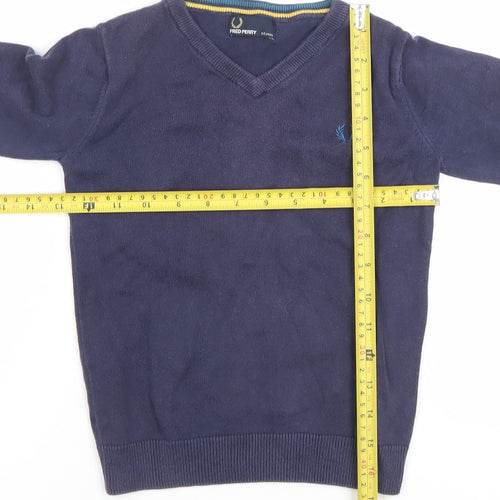 Fred Perry Boys Navy Blue V-Neck Cotton Jumper 5-6 Years Classic Knit