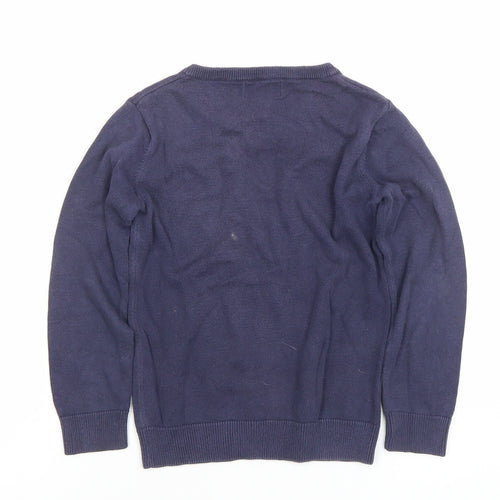 Fred Perry Boys Navy Blue V-Neck Cotton Jumper 5-6 Years Classic Knit