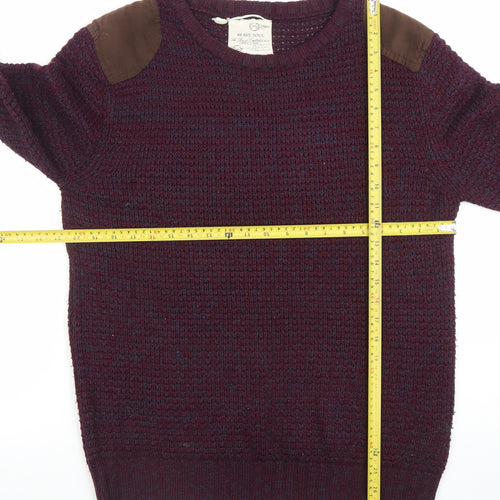 Brave Soul Men Purple Waffle-Knit Crew Neck Jumper L