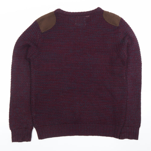 Brave Soul Men Purple Waffle-Knit Crew Neck Jumper L
