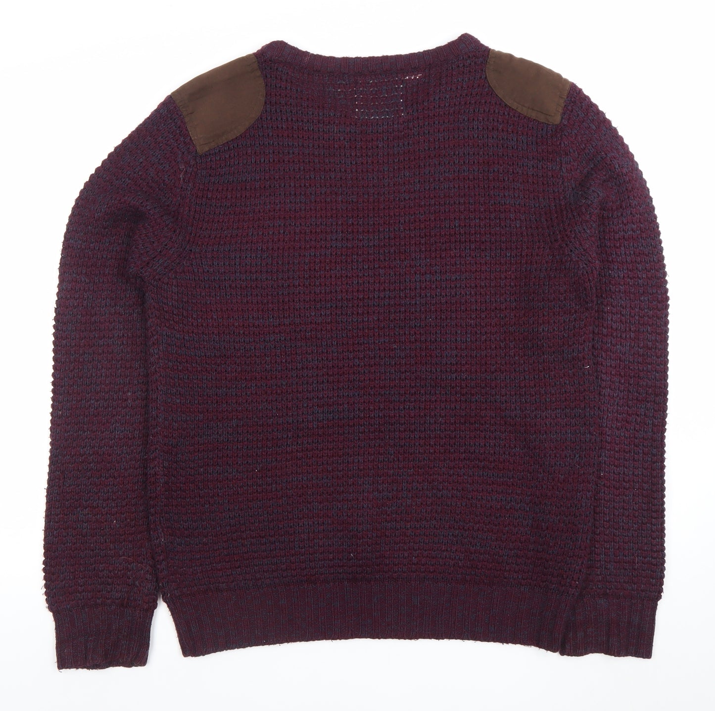 Brave Soul Men Purple Waffle-Knit Crew Neck Jumper L