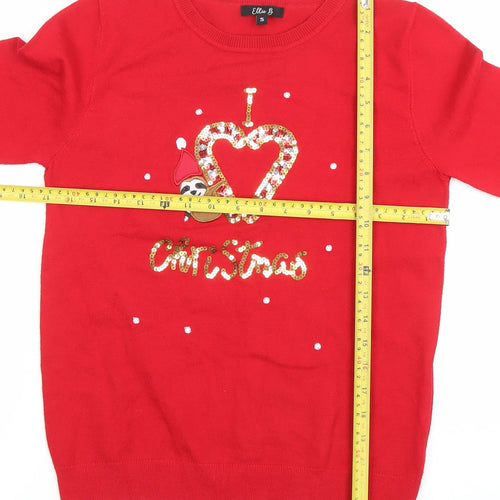 Ellie B Women's Red Sequin Christmas Sloth Jumper Size S