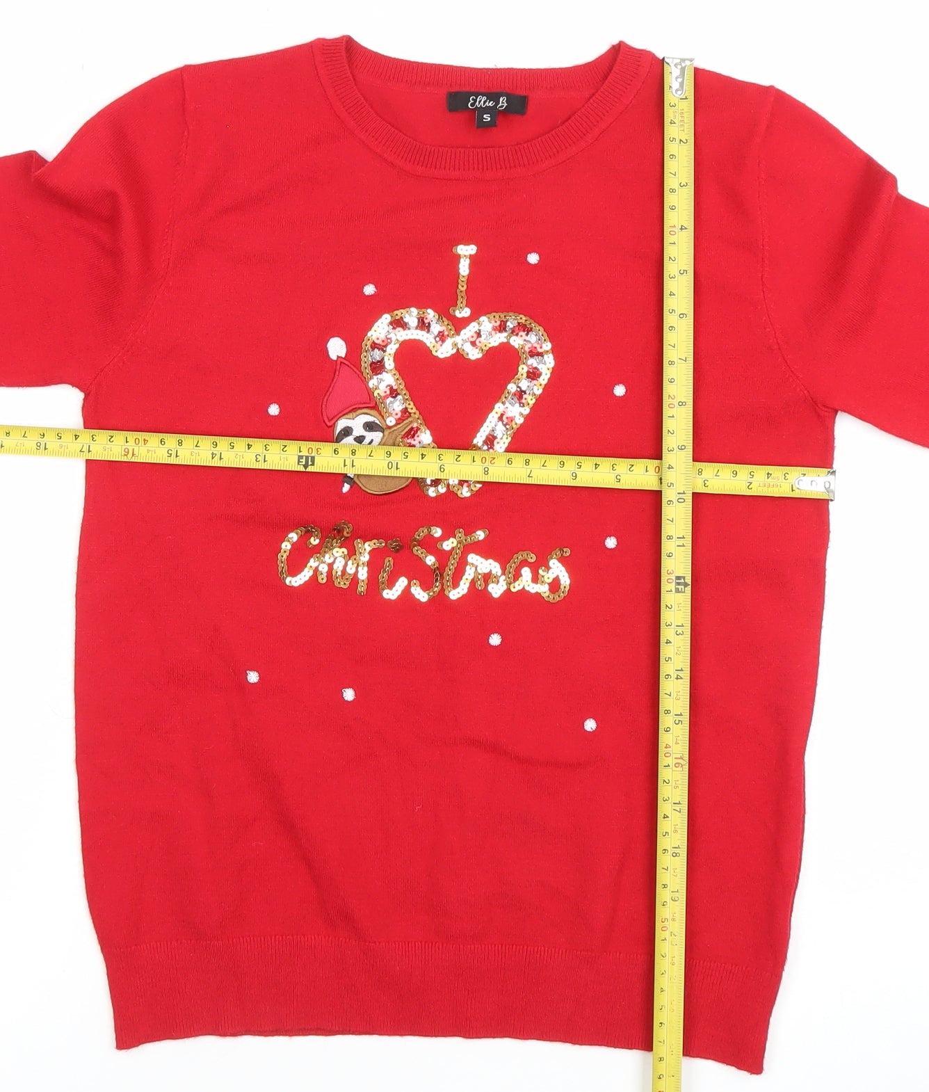 Ellie B Women's Red Sequin Christmas Sloth Jumper Size S