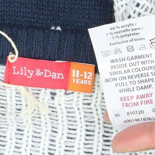Lily & Dan Girls Navy Christmas Jumper 11-12 Years Knit Pullover Penguin Design