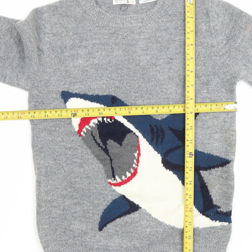 FatFace Girls Grey Shark Jumper 8-9 Years Crew Neck Wool Blend Knit