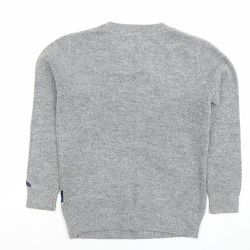 FatFace Girls Grey Shark Jumper 8-9 Years Crew Neck Wool Blend Knit