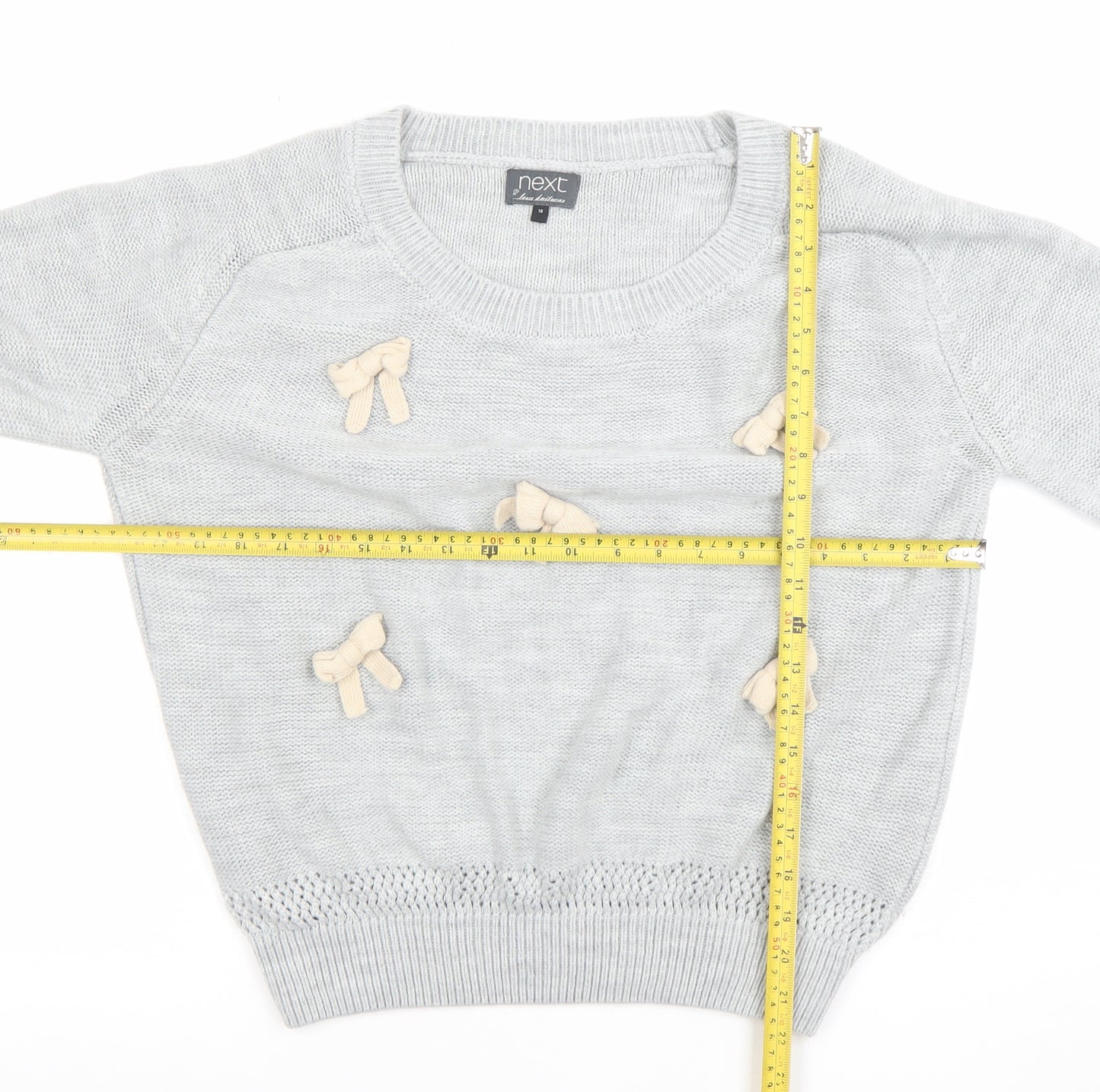 Next Women’s Grey Bow Knit Crew Neck Jumper Size 18