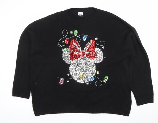 Disney Mickey & Friends at George Womens Black XL Sequin Christmas Jumper
