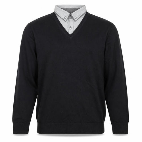 Next Men's Black V-Neck Long Sleeve Polo Sweater Size L Cotton Blend