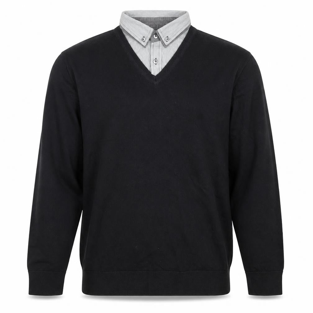 Next Men's Black V-Neck Long Sleeve Polo Sweater Size L Cotton Blend