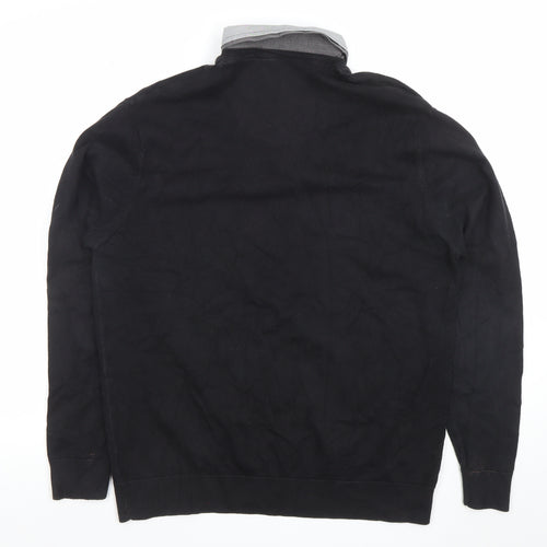 Next Men's Black V-Neck Long Sleeve Polo Sweater Size L Cotton Blend