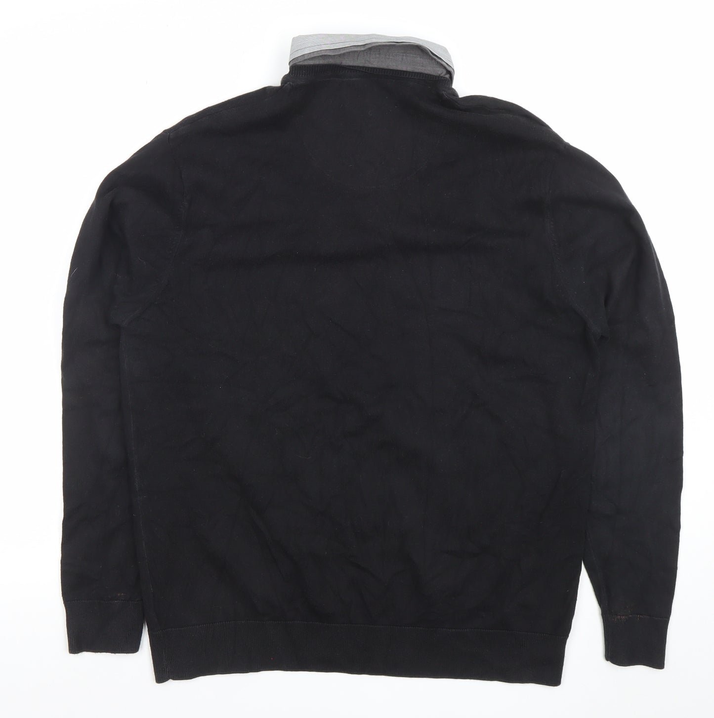 Next Men's Black V-Neck Long Sleeve Polo Sweater Size L Cotton Blend