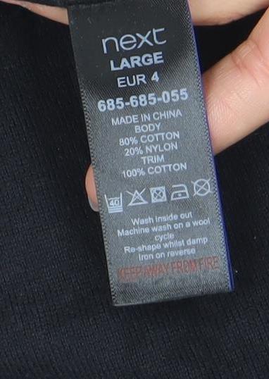 Next Men's Black V-Neck Long Sleeve Polo Sweater Size L Cotton Blend