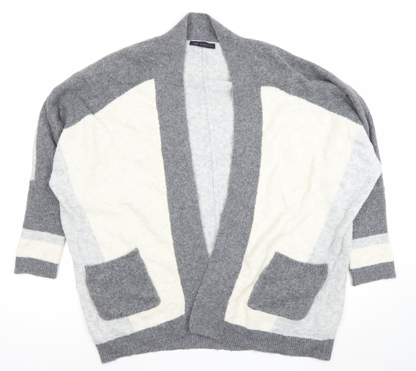 Marks and Spencer Women’s Grey Knit Open Cardigan L Relaxed Fit