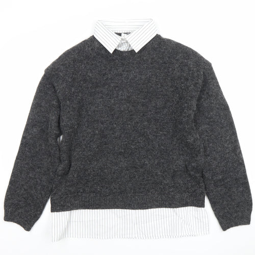 Primark Womens Grey Collared Knit Jumper Shirt M Classic Workwear