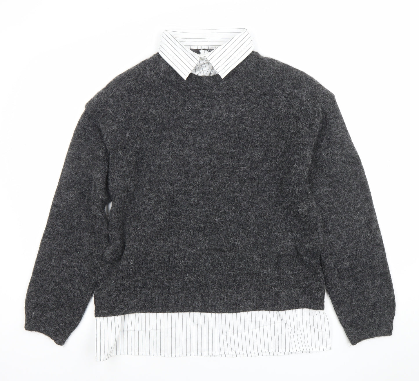 Primark Womens Grey Collared Knit Jumper Shirt M Classic Workwear