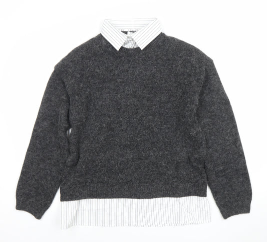 Primark Womens Grey Collared Knit Jumper Shirt M Classic Workwear
