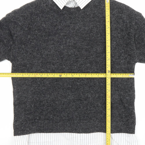 Primark Womens Grey Collared Knit Jumper Shirt M Classic Workwear