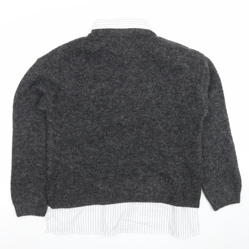 Primark Womens Grey Collared Knit Jumper Shirt M Classic Workwear