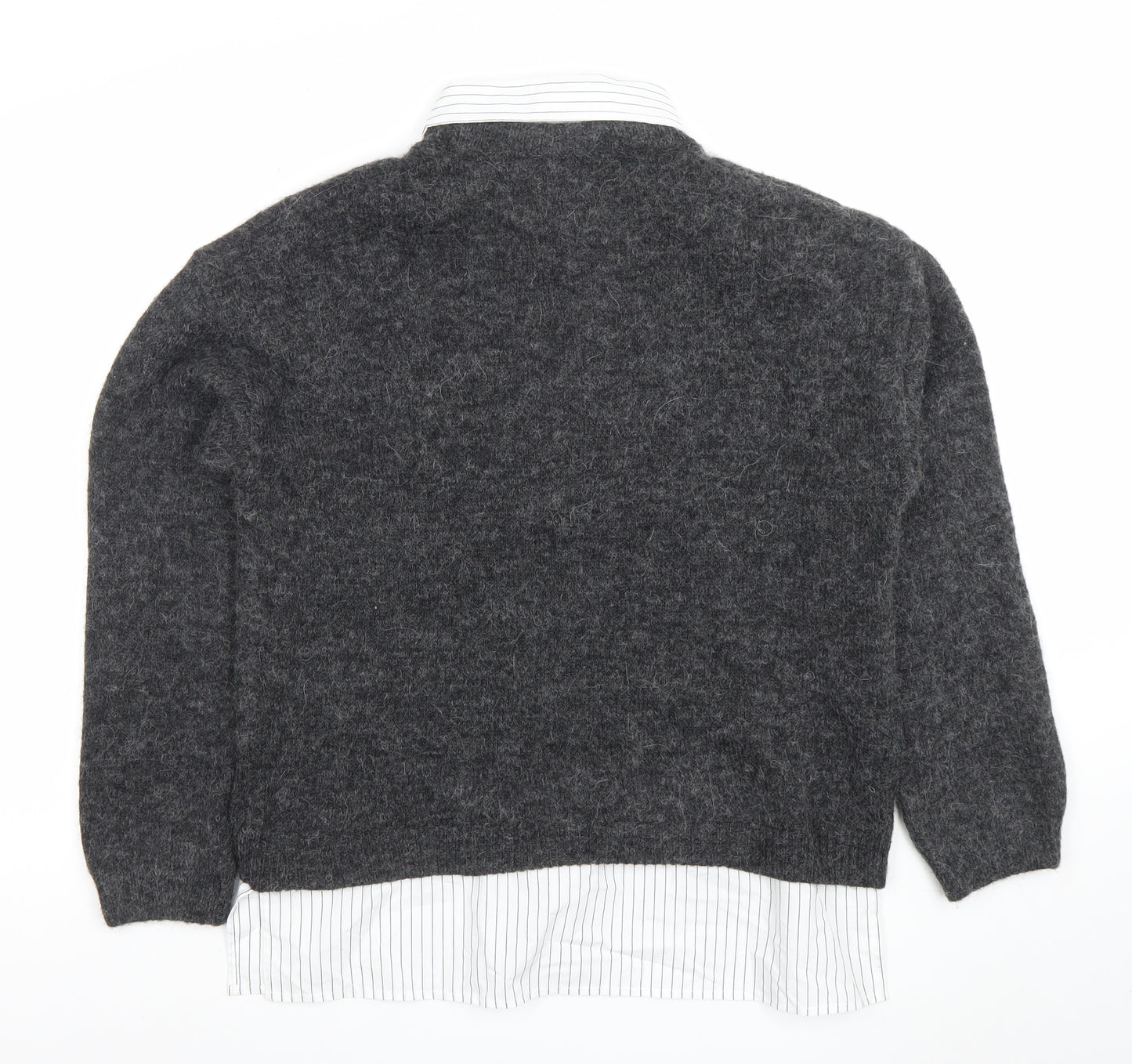 Primark Womens Grey Collared Knit Jumper Shirt M Classic Workwear