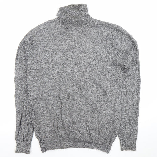 Brave Soul Men Grey Roll Neck Cotton Jumper M Regular Fit Knitwear