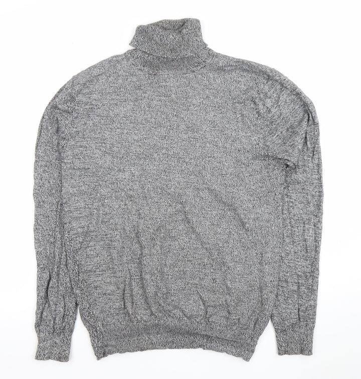 Brave Soul Men Grey Roll Neck Cotton Jumper M Regular Fit Knitwear