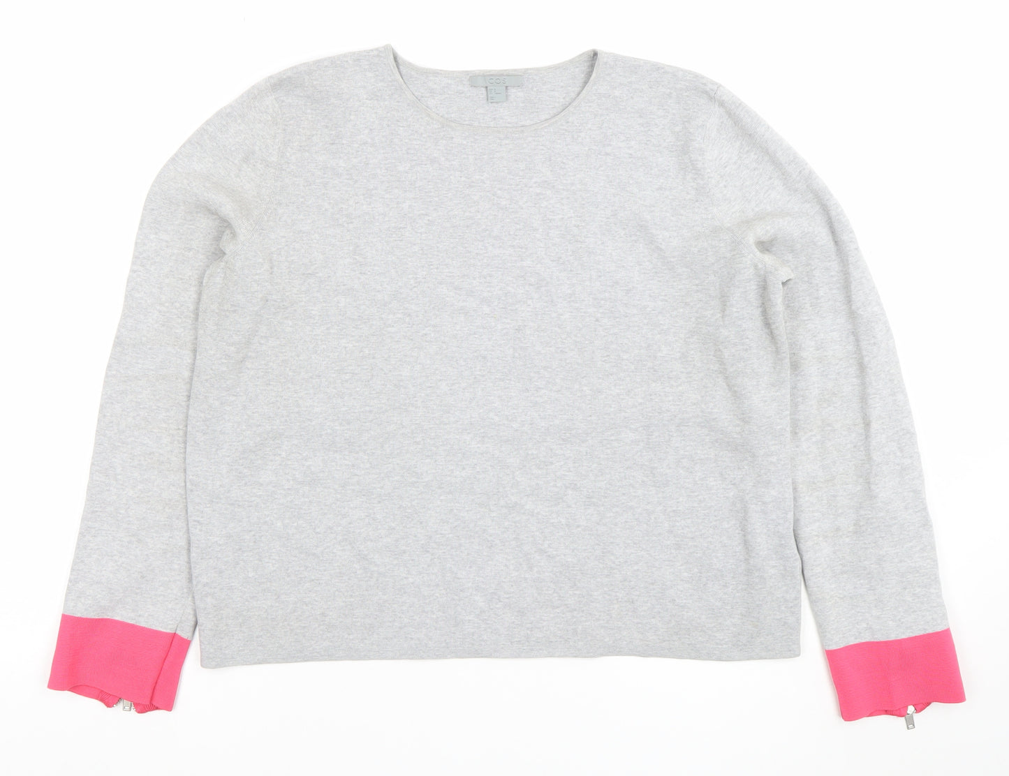 COS Women Grey Pink Zip Cuff Cotton Jumper Size 12