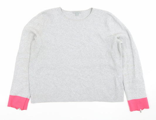 COS Women Grey Pink Zip Cuff Cotton Jumper Size 12